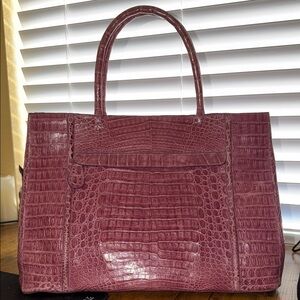 Nancy Gonzalez Burgundy Crocodile Top handle Bag